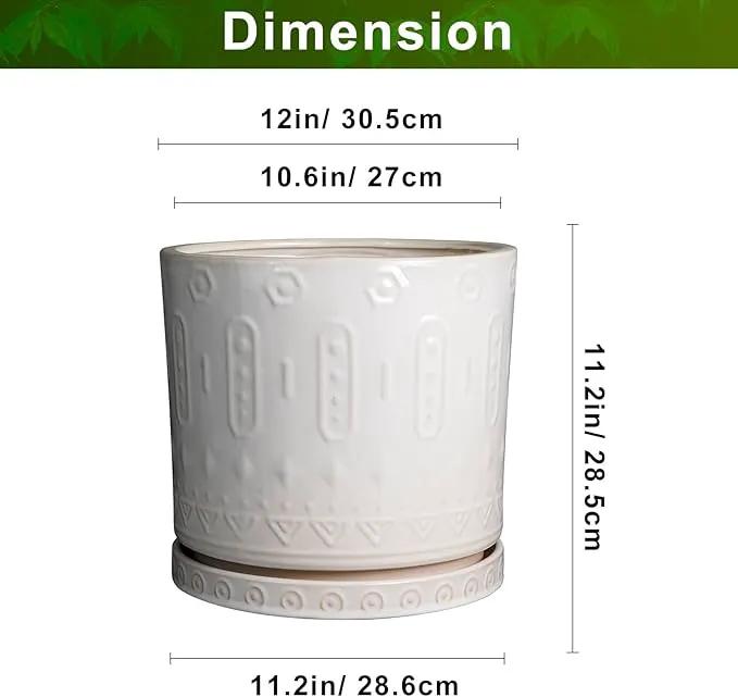 Ceramic Pots for Plants 12 Inch - Large Ceramic Planters for Indoor Plants Outdoor Modern Flower Pot with Drainage Holes and Saucer for Office Garden Patio White by GreenHaven Gardens