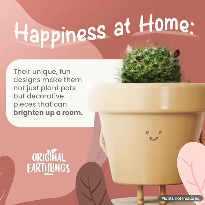 Original Earthlings Standing Pot - 3.5 Inch Cute Plant Pot - Plastic Funny Planter with Drainage - Unique Cactus Plant Lover Gift - Small Succulent Face Flower Pot - Cute Plant Gifts for Plant Lovers by GreenHaven Gardens