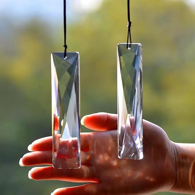 2PCS 5" Large Crystal Sun Catcher Prisms, STINO Hanging Suncatchers with Glass Prism, Rainbow Maker for Windows, Balcony, Kitchen, Garden Decoration (1, Net Rectangle Clear 2Pcs) by GreenHaven Gardens