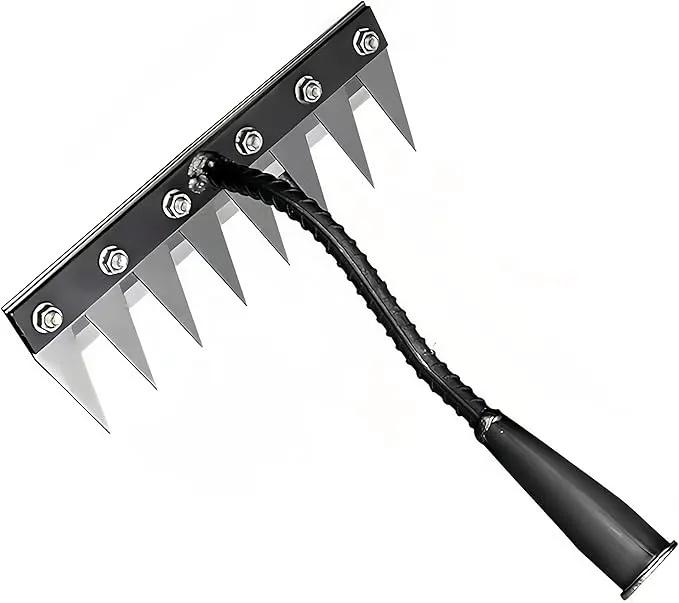 Gardenia Iron Weeding Rake, Iron Rake 2.0 for Gardening and Weeding, Detachable Double-Edged Blade Design Carbon Steel Heavy-Duty Weed Rakes,Hand Weed Puller Tools for Lawn Yard Garden Farm (8 teeths)