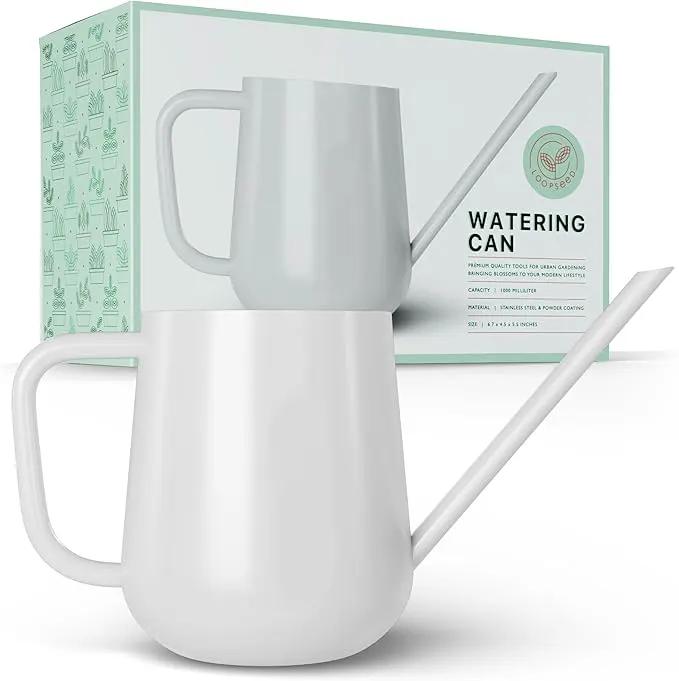 Metal Watering Can for Indoor Houseplants Outdoor Garden Long Sprout Water Can for Succulents Herb Bonsai Modern Garden Tool 33.8oz/1000ml (Brilliant White) by GreenHaven Gardens