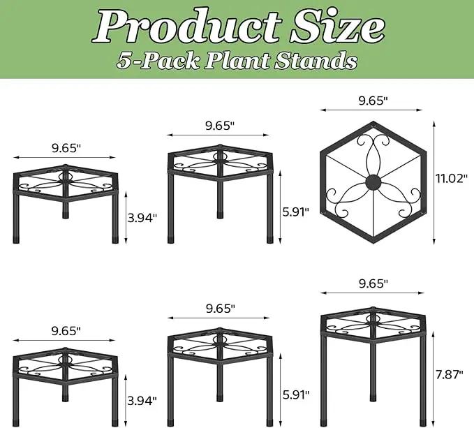 Small Metal Plant Stand indoor - 5 Pack Black Short Flower Pot Stand, Heavy Duty Anti-Rust Iron Shelf for Outdoor Home Patio Garden by GreenHaven Gardens