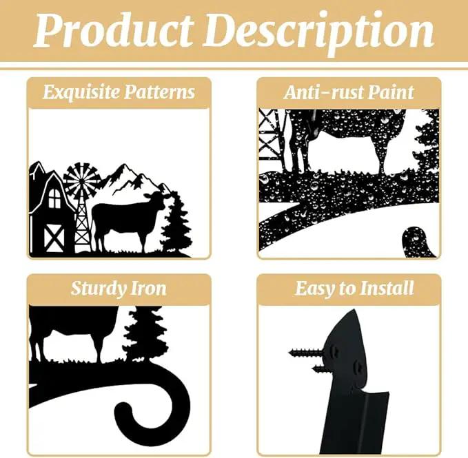 peacoblue Iron Plant Hangers Hooks for Outdoor Indoor Hanging Plants Flower Fern Pots Lantern Bird Feeder,11.8"x13.6" Weather Resistant Metal Wall Holder for Porch Garden Farmhouse(Farm Cow) by GreenHaven Gardens