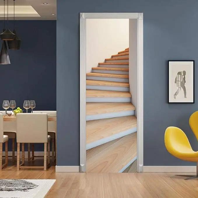 3D Door Stickers Murals - Stairs - Peel and Stick - Waterproof & Washable - Matt Finish - Modern Style - White - 37.4" x 84.6" by GreenHaven Gardens