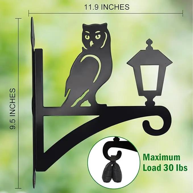 Iron Plant Hangers Outdoor, Metal Plant Hooks for Hanging Baskets, Bird Feeders, Lanterns, Flower Pots, Wall Mount Hanging Plant Holder (Owl & Street Light) by GreenHaven Gardens