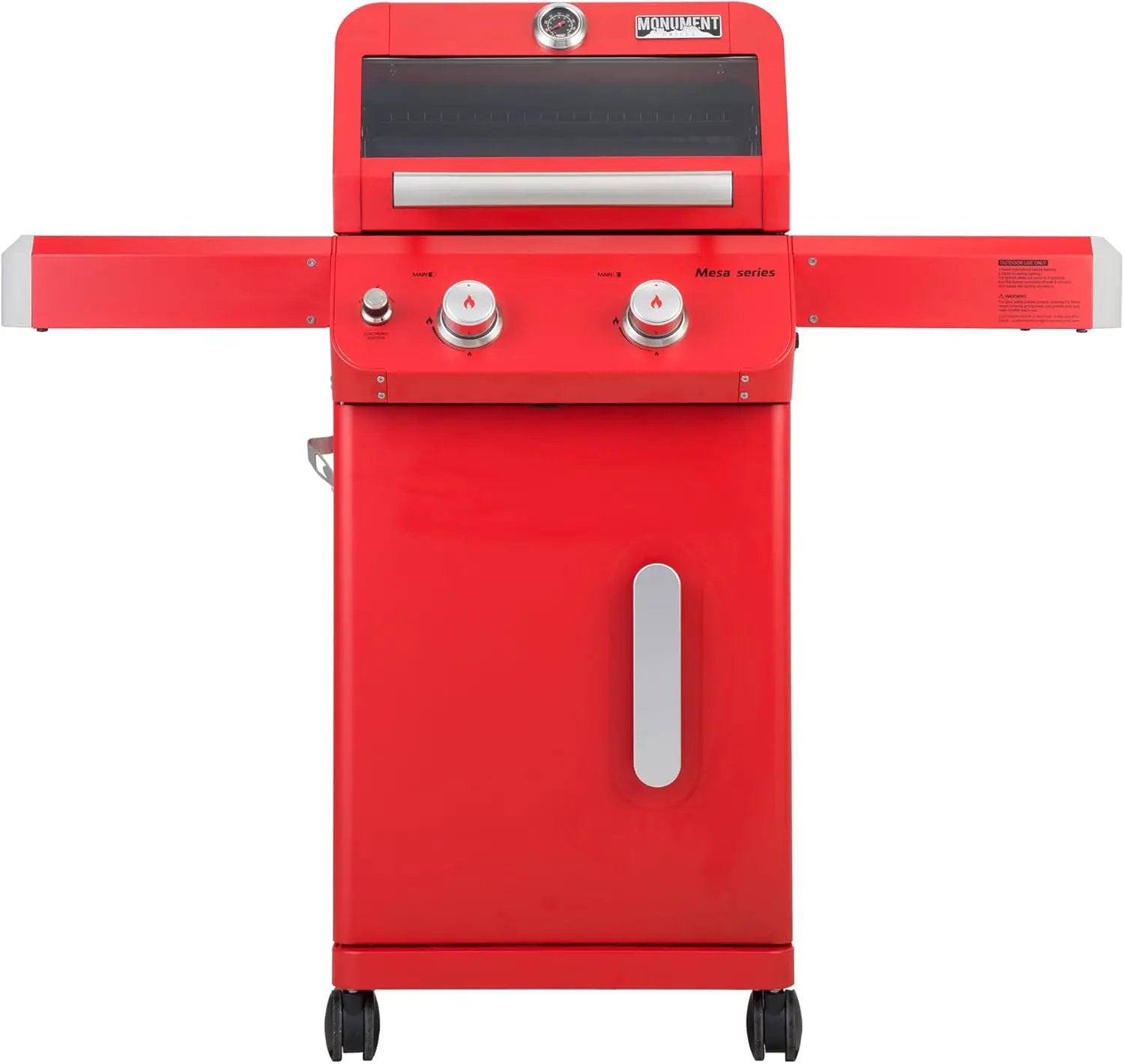 Monument Grills 2-Burner Stainless Steel Liquid Propane Gas Patio Garden Barbecue Grill with Clearview® Lid, Knob Control and Two Foldable Shelves Mesa200R, Red by GreenHaven Gardens