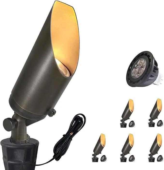 COLOER Brass Landscape Spotlights, 6 Pack Spotlight Fixture Outdoor with 5W Aluminum Housing MR16 LED Bulb 2700K 450LM,12V AC/DC Low Voltage Landscape Lighting,Uplight for Garden and Patio(103B) by GreenHaven Gardens