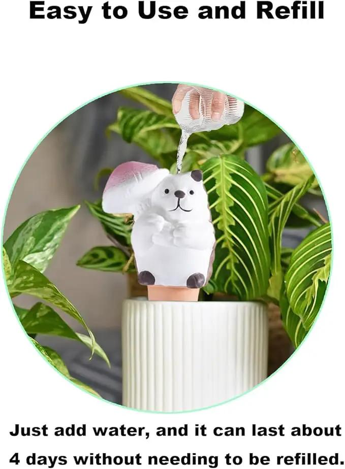 4-Pack Self-Watering Terracotta Spikes for Plants, Automatic Plant Watering Stakes, Keeps Plants Hydrated While You're Away, Ideal for Indoor & Outdoor Use (Hedgehog with Umbrella Design) by GreenHaven Gardens