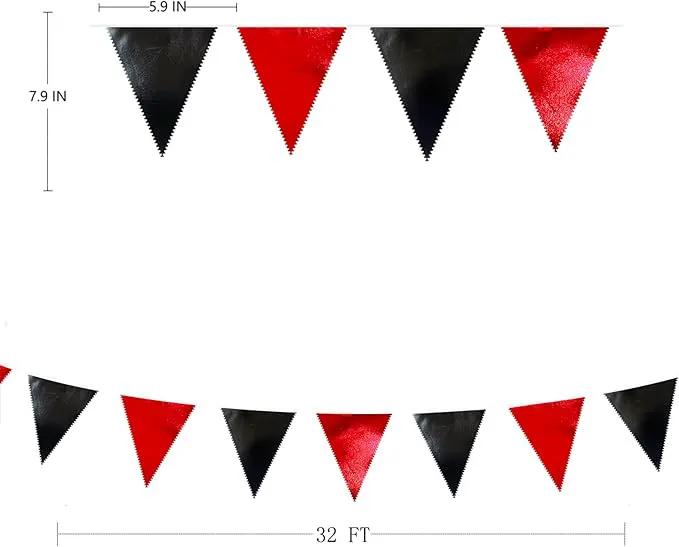 Red Black Party Decoration Metallic Fabric Triangle Pennant Banner Flag Bunting Garland for Graduation Halloween Birthday Wedding Bachelorette Anniversary Las Vegas Casino Poker Pirate Party Supplies by GreenHaven Gardens
