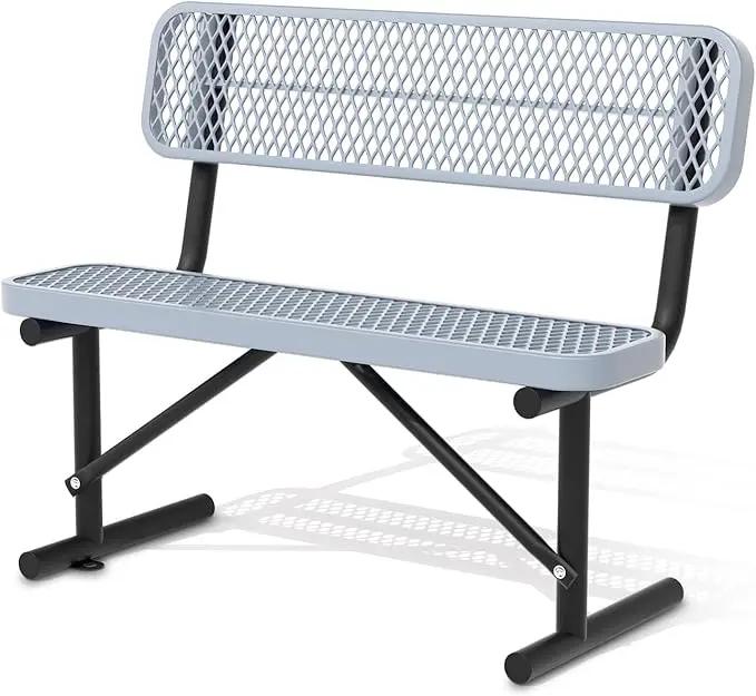 Heavy Duty Park Bench with Back Portable Frame, Outdoor Steel Bench with Backrest, Outdoor Park Bench Expanded Metal Mesh Bench for Lawn, Park, Deck, Garden, Patio, Porch, Black (Gray, 4FT) by GreenHaven Gardens
