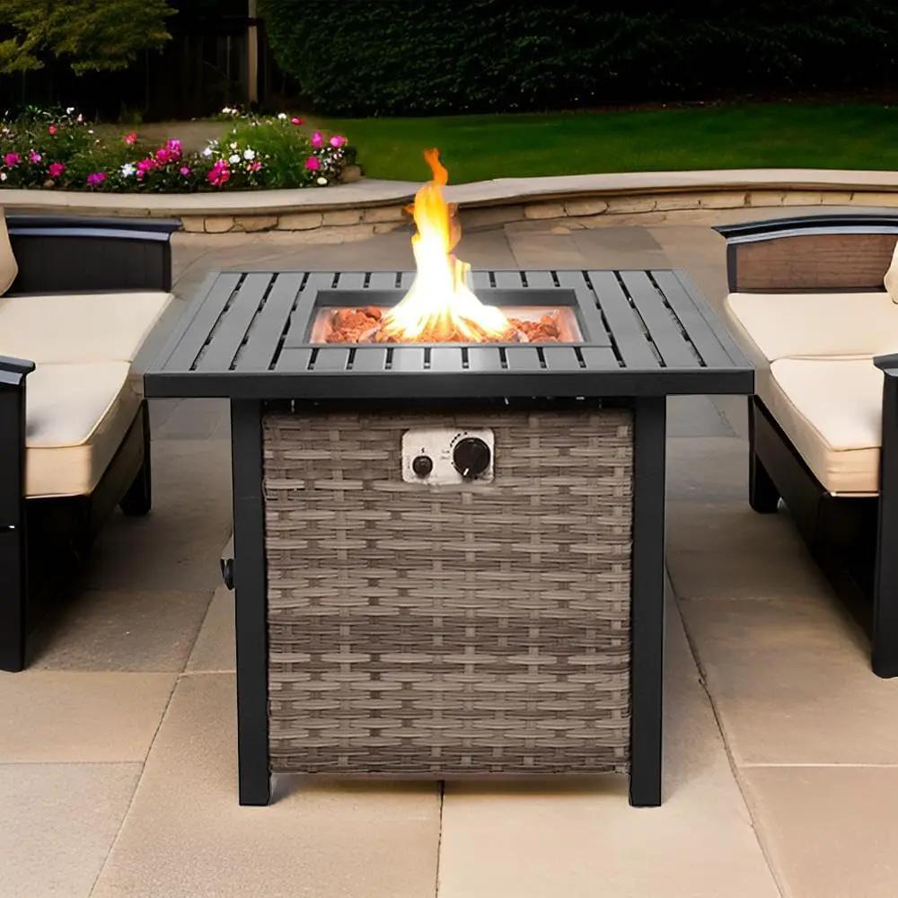 Basel Propane Fire Pit Table 30” Outdoor Firepit 50,000 BTU Firepits for Outside with Lava Rocks and Removable Lid Metal Fire Pit Outdoor Fireplace Propane Fire Pits for Outside CSA Certified by GreenHaven Gardens