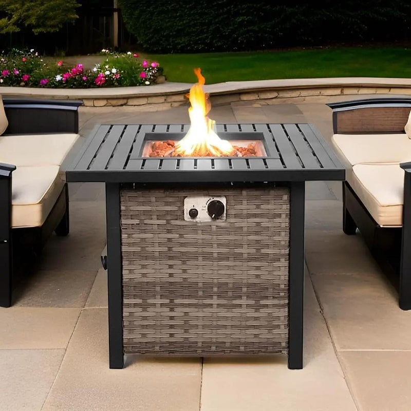 Basel Propane Fire Pit Table 30” Outdoor Firepit 50,000 BTU Firepits for Outside with Lava Rocks and Removable Lid Metal Fire Pit Outdoor Fireplace Propane Fire Pits for Outside CSA Certified by GreenHaven Gardens