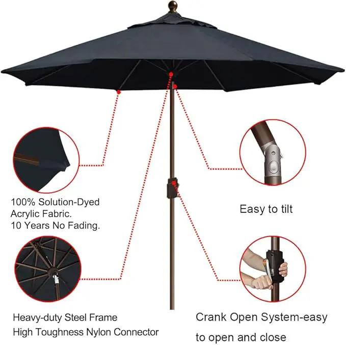 EliteShade USA 10-Year-Non-Fading 9Ft Market Umbrella Patio Umbrella Outdoor Table Umbrella with Ventilation, Black by GreenHaven Gardens