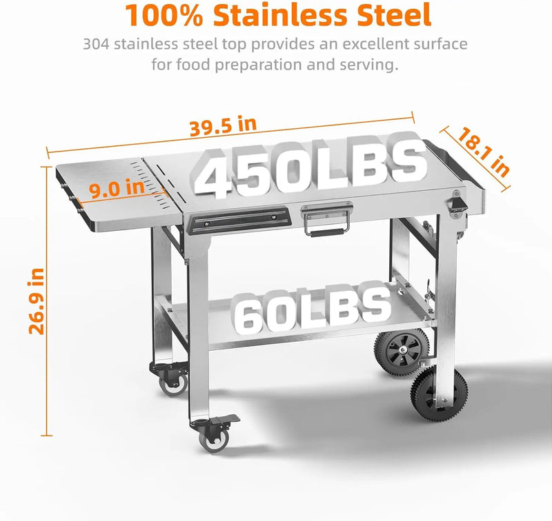 Food Grade 304 Stainless Steel BBQ Grill Table fits Tabletop Griddle, Outdoor Grill Table with 4 Foldable Legs, Portable Grill Stand for RV, Camping, Tailgating by GreenHaven Gardens