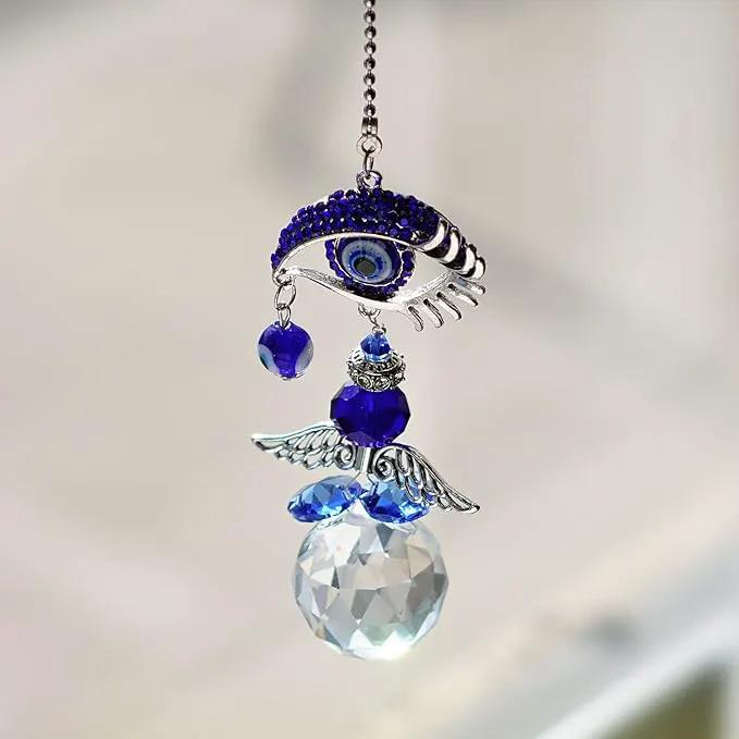 YU FENG Hanging Crystal Angel Suncatcher Blue Evil Eye Protection and Good Luck Charm Chandelier Lamps Pendant(12.5in) by GreenHaven Gardens