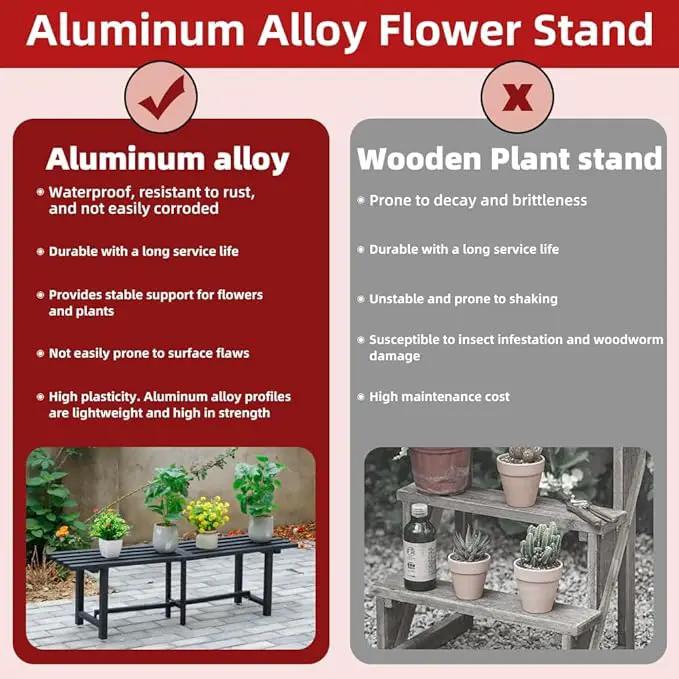 Chic & Robust 300 LBS Capacity Aluminum Plant Stand - Your Indoor & Outdoor Plant Display Solution, Size: L47.2 x W11.4 x H7.9 inch. by GreenHaven Gardens