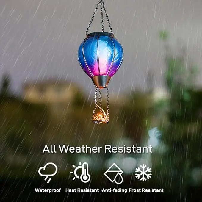 Starsoul 2 PC Blue Hot Air Balloon Solar Lantern with Flame Glass Hanging Outdoor Hot Air Balloon Solar Light Waterproof Garden Patio Yard Party Decorations by GreenHaven Gardens