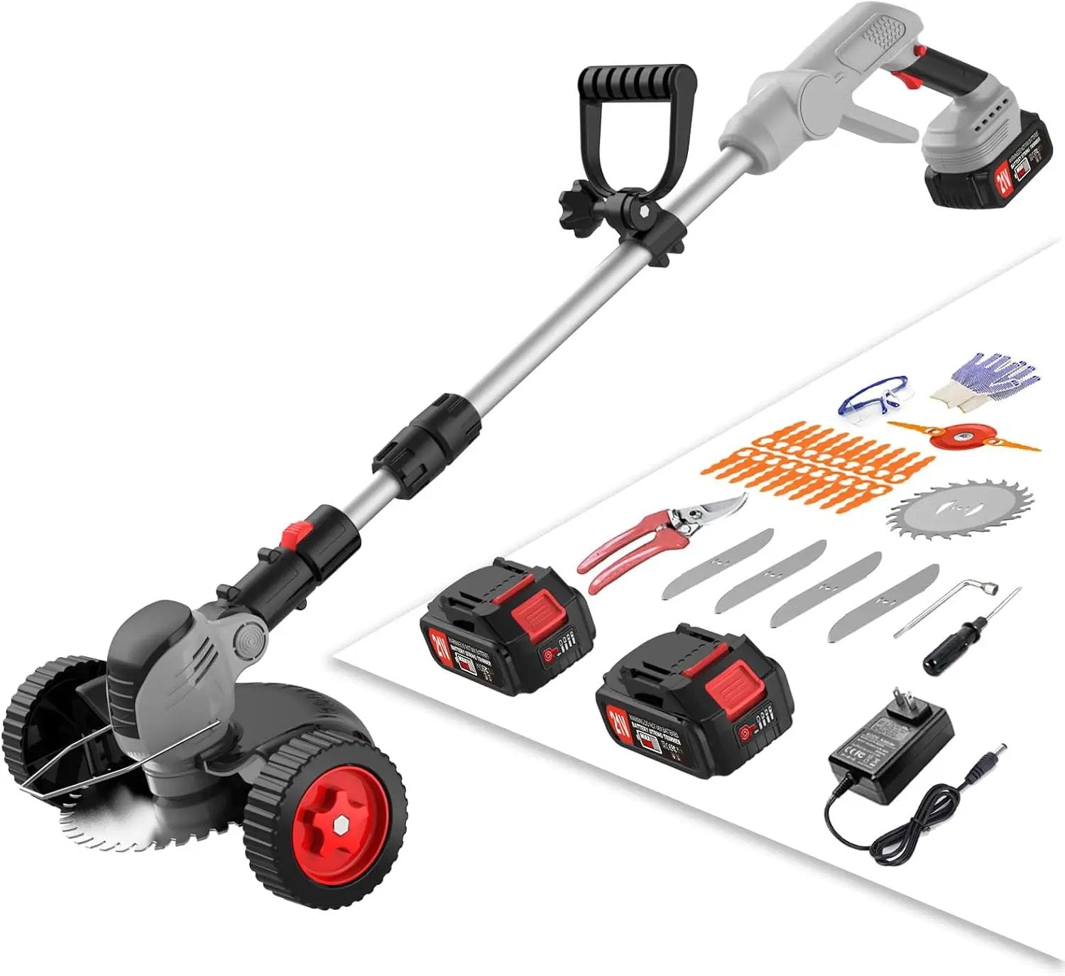 Electric Weed Wacker Cordless Eater Battery Powered, 21v Lightweight Weed Trimmer With 2 4.0Ah Battery Operated & Charger & Wheels & Shears, 3 In1 Grass Trimmer/Brush Cutter/Lawn Edger for Yard Garden by GreenHaven Gardens