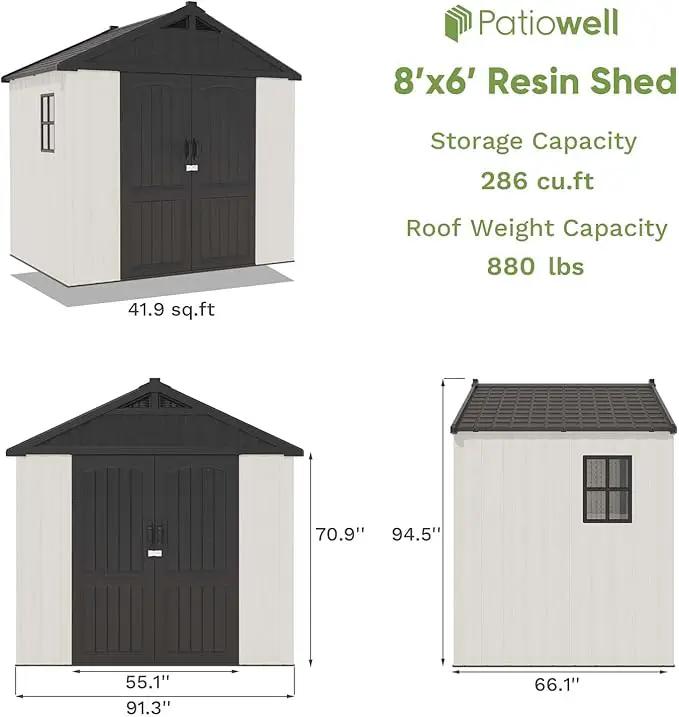 Patiowell 8 x 6 FT Plastic Outdoor Storage Shed with Floor, Resin Shed with Window and Lockable Door for Garden, Backyard, Tool Storage Use, Easy to Install in Beige (Kick-it Shed) by GreenHaven Gardens