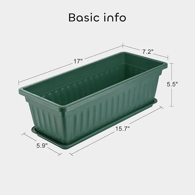 GROWNEER 6 Packs 17 Inches Green Flower Window Box Plastic Vegetable Planters Long Pots with 15 Pcs Plant Labels for Outdoor Indoor Windowsill Patio Garden Home Decor Porch by GreenHaven Gardens