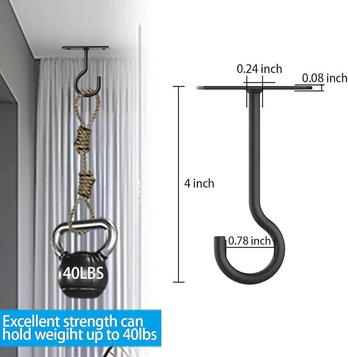 Ceiling Hooks for Hanging Plants 4Pack 4in for Plants,Lights,Planters,Lanterns,Hanging Bird Feeders,Wind Chimes,Indoor&Outdoor Decoration Hooks Black by GreenHaven Gardens