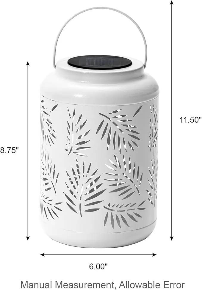 Glitzhome Solar Lantern White Metal Cutout Leaf Outdoor Hanging Solar Light with Handle for Garden Patio Yard Outdoor Decor by GreenHaven Gardens