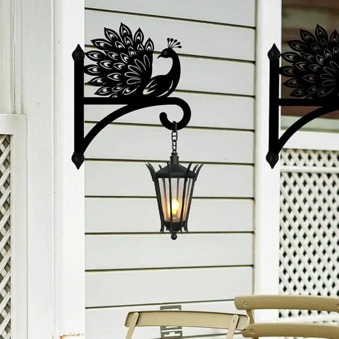 peacoblue Iron Plant Hangers Hooks for Outdoor Indoor Hanging Plants Flower Fern Pots Lantern Bird Feeder Wind Chime,12"x15.5" Weather Resistant Metal Wall Holder for Porch Garden Farmhouse(Peacock) by GreenHaven Gardens