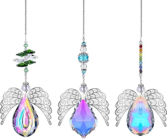 H&D HYALINE & DORA Metal Angel Wing Pendant with Rainbow Crystal Prisms Suncatcher Window Home Christmas Hanging Decor,Set 3pcs by GreenHaven Gardens