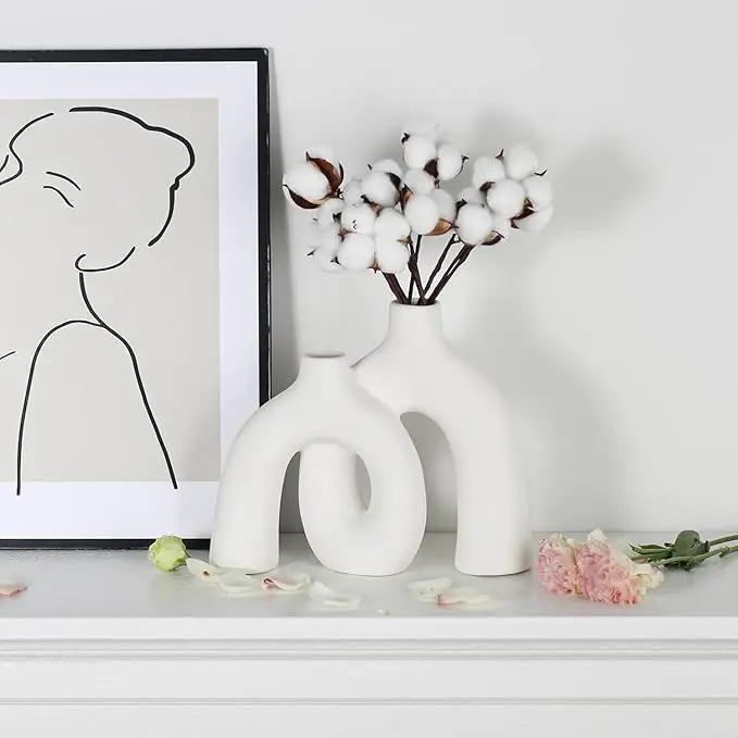 CEMABT Modern Nordic Boho Vase Set - Elegant White Matte Ceramic Home Decor for Living Room, Bookshelf, Mantel, Entryway Table & Console Décor | Shelf Decorations Gift by GreenHaven Gardens