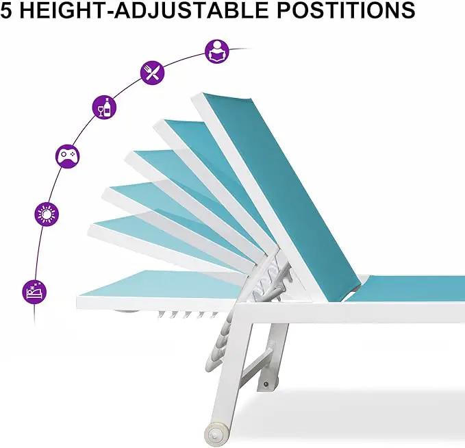 PURPLE LEAF Oversize Outdoor Chaise Lounge Set of 4 Outdoor White Aluminum Lounge Chairs with Side Table and Wheels Patio Lounge Chair for Yard Pool Deck, Turquoise by GreenHaven Gardens