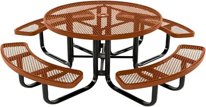 Heavy-Duty Portable Outdoor Kids Table with Umbrella Hole, Expanded Metal Kids Picnic Table, Commercial-Grade, Made in America (46 in, Round, Childrens, Textured Copper) by GreenHaven Gardens