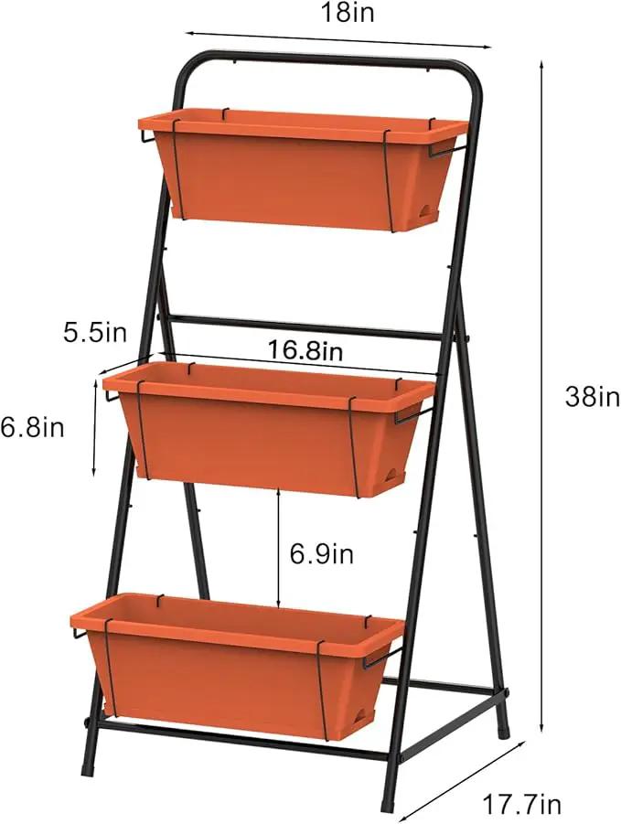 Vertical Raised Garden Bed 3 Tier Elevated Garden Planters Standing Planter Box Outdoor and Indoor for Plants Herbs Flowers Vegetables Brick Red by GreenHaven Gardens