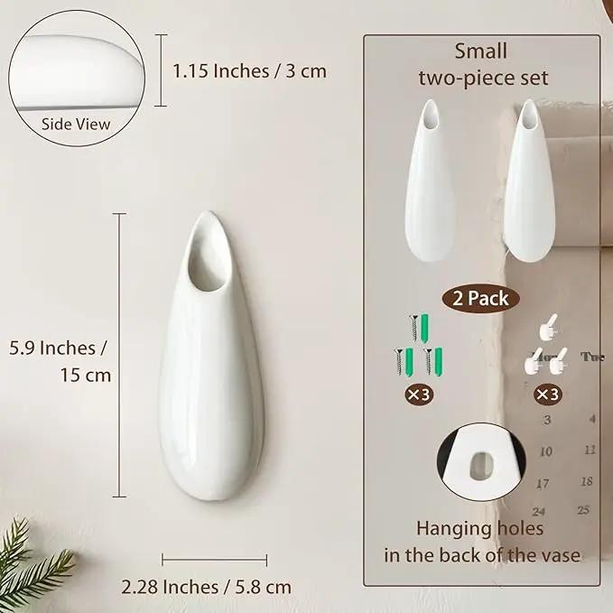 2 Pack White Ceramic Wall Vases,5.9 Inch Wall Hanging Plant Holder,Cubicle Modern Decor Plant Holder Vase for Indoor Plants, Hanging Propagation Flower Pots for Air Vases by GreenHaven Gardens