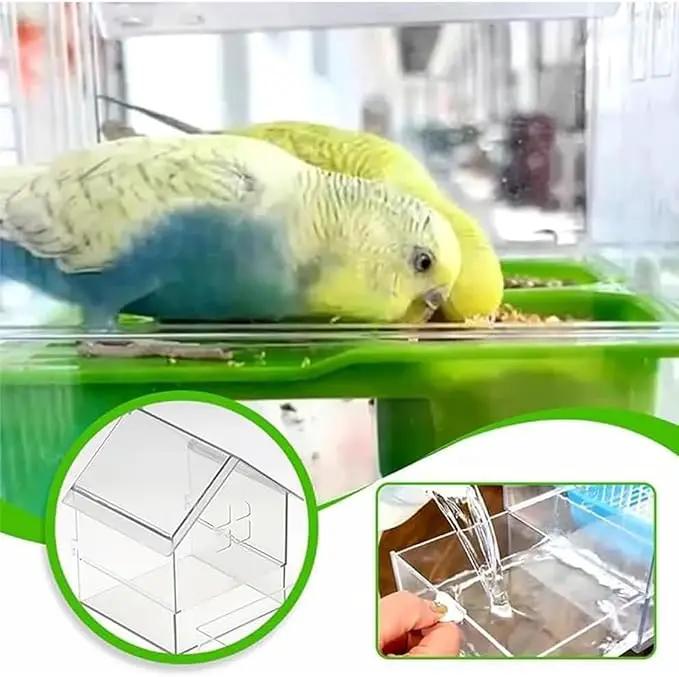 2026 New Pull-Out External Parrot Feeder, Bird Bath for Cage, 7*6*5.5in Bird Feeder House, Transparent Parakeet Cage Accessories, Easy To Fill, Clean, Long-Lasting, for Finch and Hummingbird (White) by GreenHaven Gardens