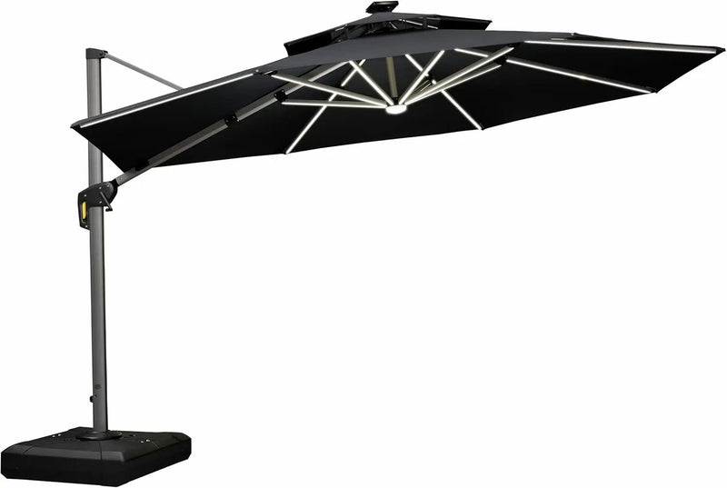 PURPLE LEAF 12ft Solar powered LED Patio Umbrella Outdoor Round Umbrella Large Cantilever Umbrellas with LED lights Windproof Offset Umbrellas Heavy Duty Sun Umbrella for Garden Deck Pool Patio, Grey by GreenHaven Gardens