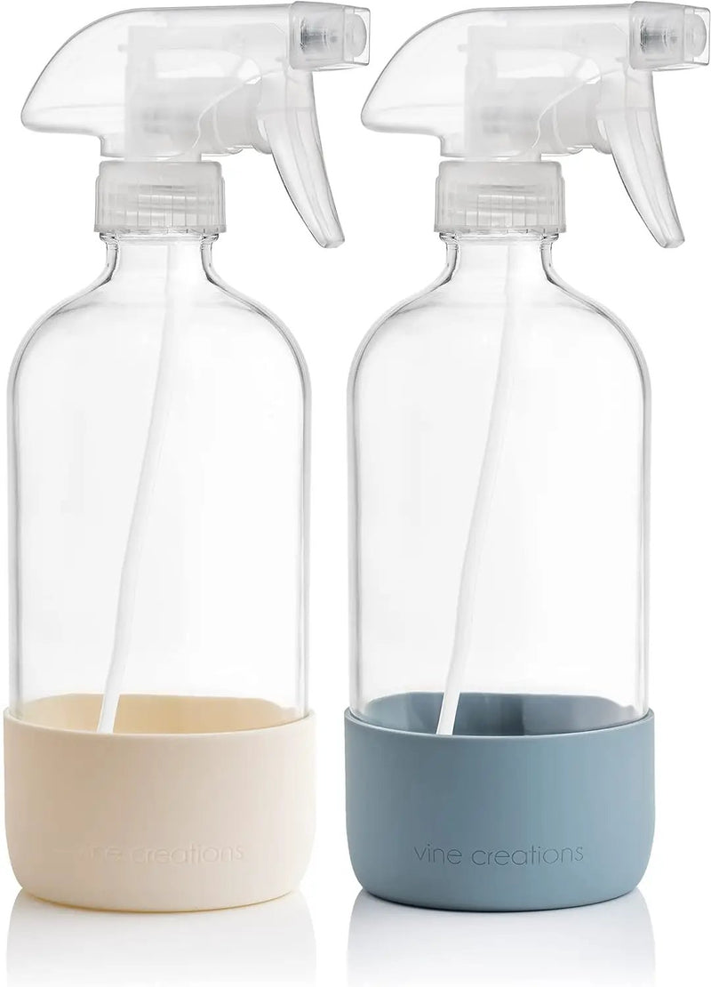 Vine Creations Glass Spray Bottles for Cleaning Solutions, Clear Glass Spray Bottle with Silicone Sleeve, 16 oz Empty Spray Bottles for Cleaning, Plant Spray Bottle, Mist and Stream Nozzle - 2 Pack by GreenHaven Gardens