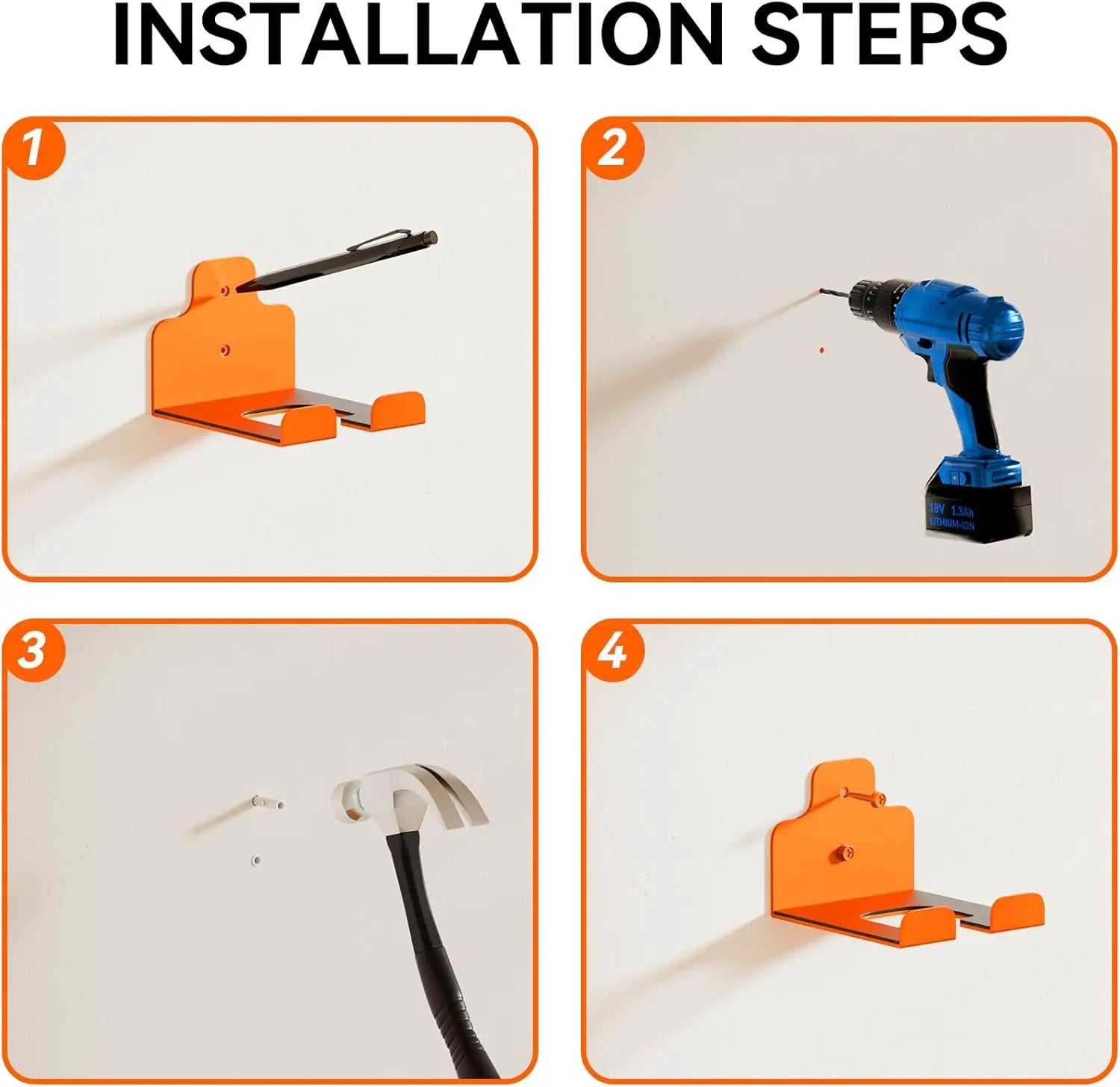 Garage Organizer Trimmer Rack, Garden Power Tool Hanger Weed Whackers Holder Wall Mounted for Grass Trimmer, Hedge Trimmer, Garage Trimmer, Garden Tools,3 Pack(Orange) by GreenHaven Gardens