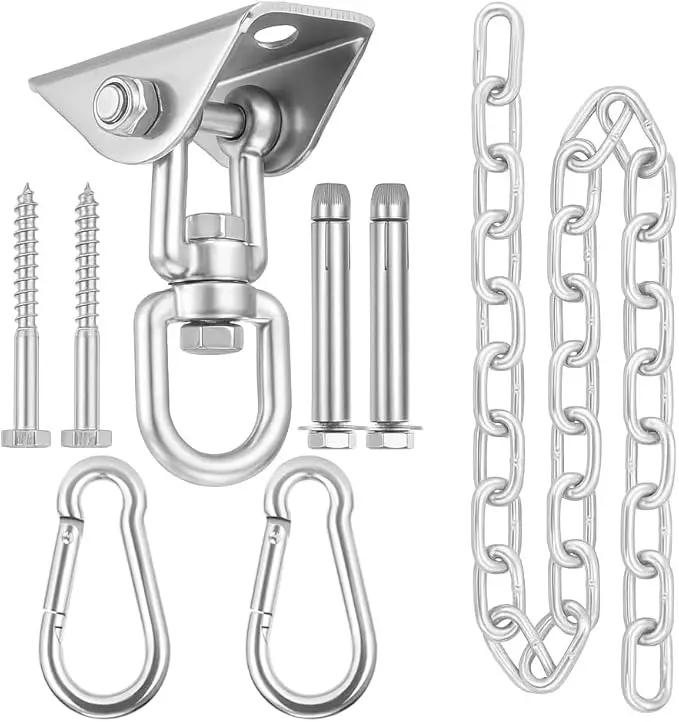 JACNITAD Hammock Chair Hanging Hardware Kit with Chain and Spring, Heavy Duty Porch Swing Hanger, 360 Swivel Ceiling Hooks for Punching Bag,Gym (Silvery) by GreenHaven Gardens