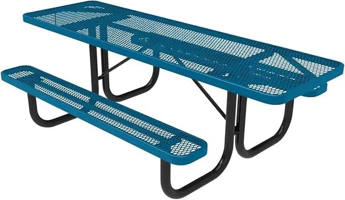 Coated Outdoor Furniture Heavy-Duty Portable ADA-Compliant Outdoor Picnic Table, Expanded Metal Patio Dining Furniture Made in America (8ft Rectangular, Both-Side Handicap, Light Blue) by GreenHaven Gardens