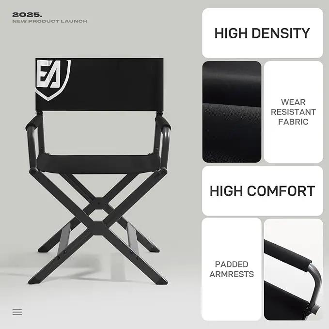 EVER ADVANCED Aluminum Lightweight Directors Chair Foldable, Folding Studio Movie Chairs Camping Event Vendor Chair, 19" Seat Height Black Fabric/Grey Frame, Support 350lbs by GreenHaven Gardens