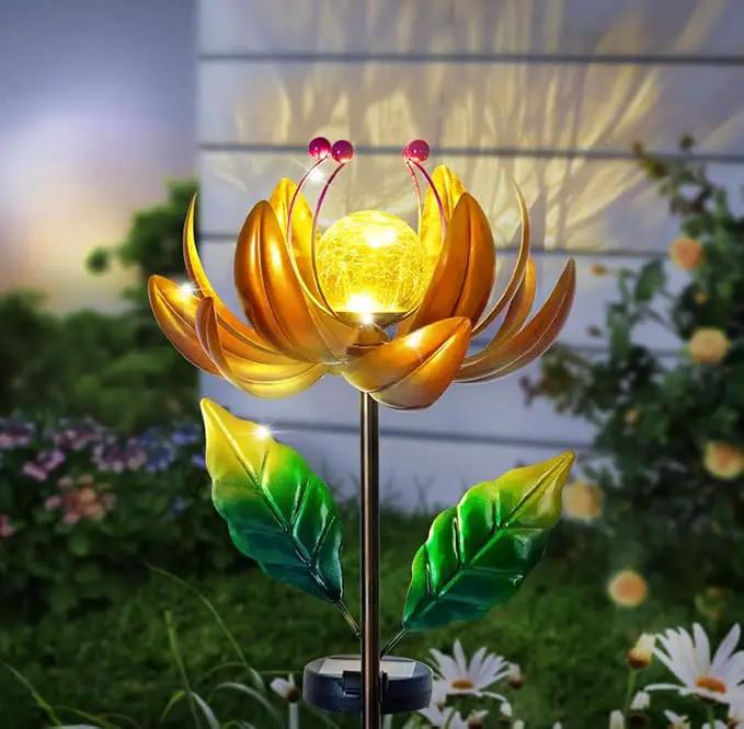 Solar Lights Wind Spinners for Yard and Garden - Metal Lotus Flower Windmills LED Crackle Glass Globe Outdoor Garden Decor Yard Art Lawn Ornament by GreenHaven Gardens