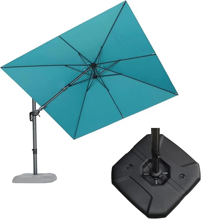 PURPLE LEAF 9.8' X 9.8' Tilting Patio Umbrella with Base Outdoor Cantilever Swivel Square Umbrella with Tilt Aluminum Offset Umbrella with 360-degree Rotation for Garden Deck Pool Patio Turquoise Blue by GreenHaven Gardens