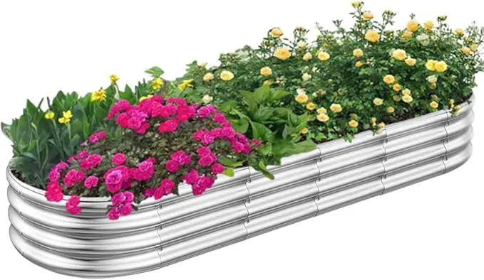 Galvanized Raised Garden Beds, Outdoor Raised Garden Boxes, Oval Large Bottomless Metal Elevated Garden Bed Planter Box for Vegetables, Fruits, Flower (7x2x1(ft)) by GreenHaven Gardens