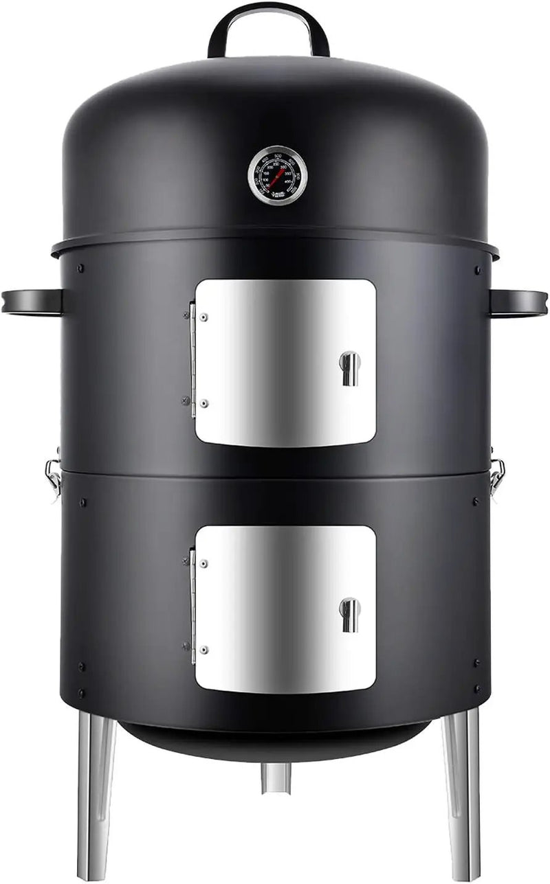 Realcook Vertical 17 Inch Steel Charcoal Smoker, Heavy Duty Round BBQ Grill for Outdoor Cooking, Black by GreenHaven Gardens