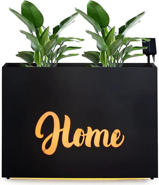 Metal LED Planter Box Rectangular Block - Galvanized Steel Long Planters Box with Solar Light Outdoor All-Weather Use with Drainage Holes for Cafe Bar Mall Patio/Porch/Entrance, 35.5×24×12IN（Home） by GreenHaven Gardens