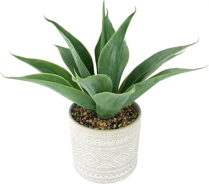 Artificial Potted Plants, 13.8" Artificial Succulent Fake Aloe, Large Faux Aloe Plant in Pot for Home Office Room Badroom Garden Decor (Grey) by GreenHaven Gardens