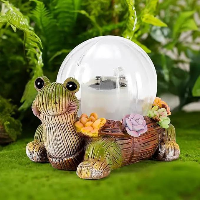 Solar Mini Turtle Garden Statue Lights for Outdoor Decor with Cracked Glass LED Figurine Lighting Resin Succulent Tortoise Decorations for Patio Lawn Yard Home Housewarming Mom Wowen Gifts by GreenHaven Gardens