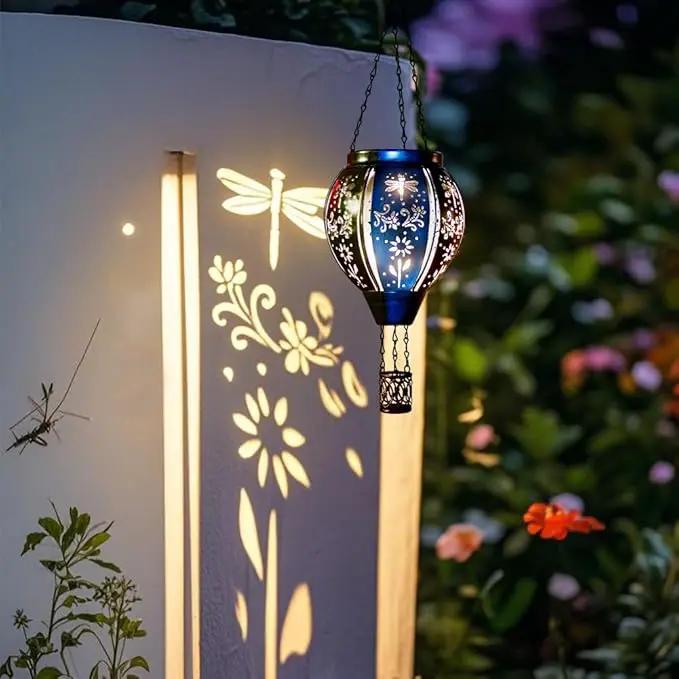 Starsoul Hot Air Balloon Solar Lantern with Dragonfly Projection Metal Outdoor Waterproof Hanging Hot Air Balloon Solar Lights for Garden Yard Patio Decor by GreenHaven Gardens