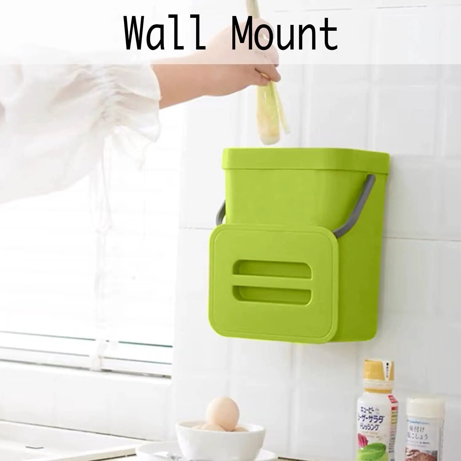 LALASTAR Small Plastic Trash Can, Hanging Small Trash Can with Lid Under Sink for Kitchen, Food Waste Bin for Countertop, Mountable Garbage Can for Bathroom, RV, 5L/1.3 Gal, Green by GreenHaven Gardens