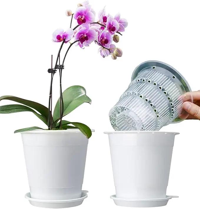 4 inch Clear Orchid Pots with Holes Match White Plastic Orchid Planter,Set of 2,Double Layer Plant Nursery Pots Own Scientific Controlling Roots Technology by GreenHaven Gardens